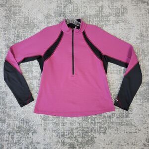 REI Shirt Women’s Medium Pink Black Long Sleeve Outdoor Activewear Half Zip